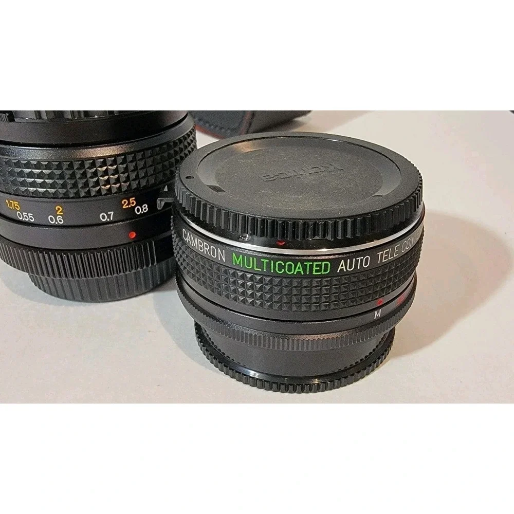 Vintage Konica FP-1 Program‎ Motor Camera Lens Bundle + Case